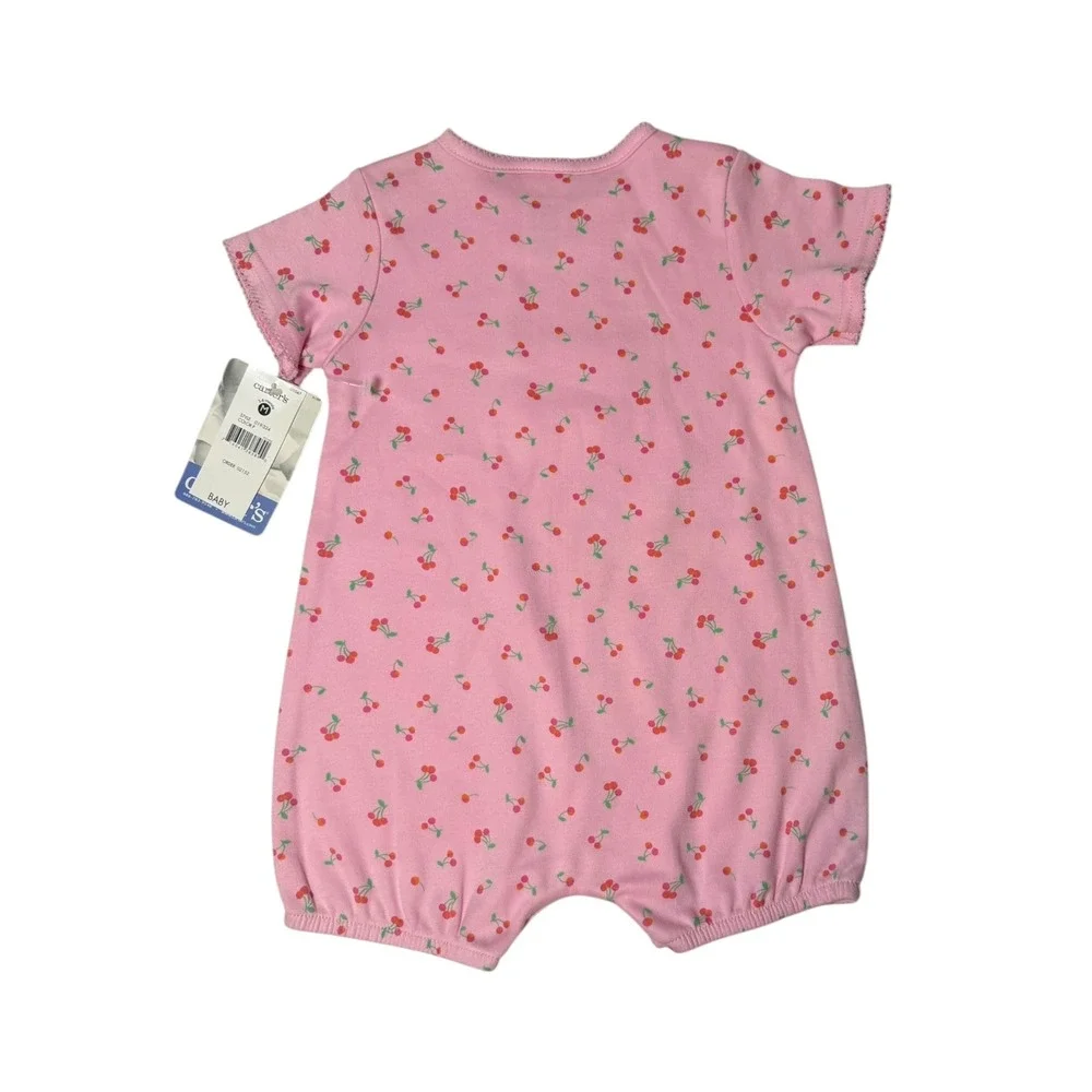 Vintage Carters Baby Girls Pink Cherry Print Bubble Romper 3-6M NWT 019-324